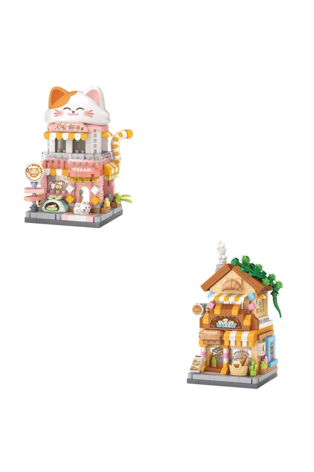 8890N8891 LOZ Food Street Bakery Milk Tea Shop DIY Architectural Model Assembly Toy Building Blocks