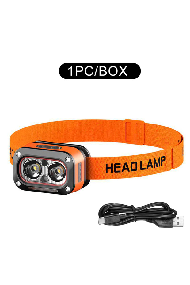 Orange Rechargeable LED Headlamp,Ultra-Bright Headlight with 5 Modes,USB Charging,60° Adjustable,Lon