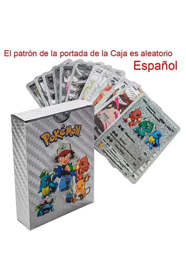 Bandai Spanish 55PCS Silver 55PCS Pokemon Cards Vmax GX Gold Foil Flash Box Party Interactive Game E
