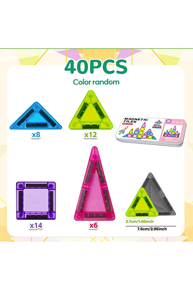 40 pieces Mini magnetic building blocks toys, creative STEM construction with storage box, suitable