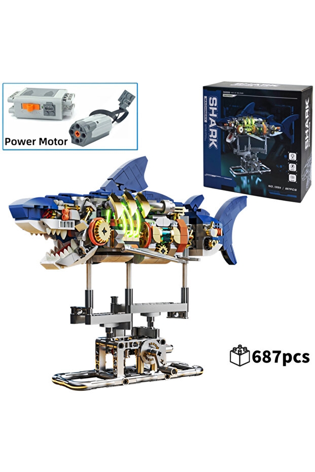 687pcs with Power unit DIY Mechanical Technical Shark Building Blocks Creative Ocean Series Decorati