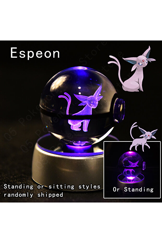 20 Espeon Pokemon Crystal Ball 3D Mewtwo Pikachu Gengar Pokeball 3D Night Light Lamp Glass Statue Po
