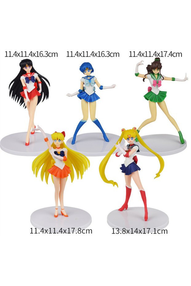 Bandai 5pcs New Cartoon 23cm Anime Sailor Moon Tsukino Action Figure Wings Toy Doll Cake Decoration