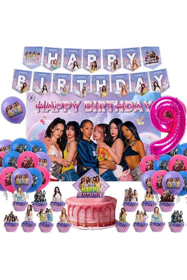 Party decor-66pcs-9 New Katseye Birthday Decoration Superstar Party Favors Stickers Poster Balloons