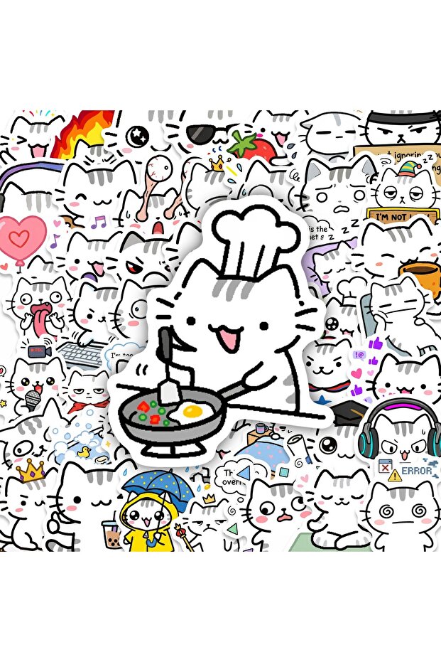 50pcs 50pcs Line Kitten Daily Graffiti Sticker Cute Cat Cartoon Decal for Laptop Phone Guitar Cup Sk