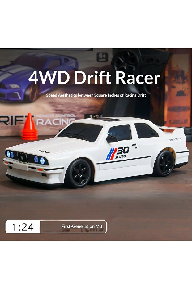 white 1:24 RC Drift Car 4WD Remote Control Car with Classic LED Lights High Speed Rechargeable Racin