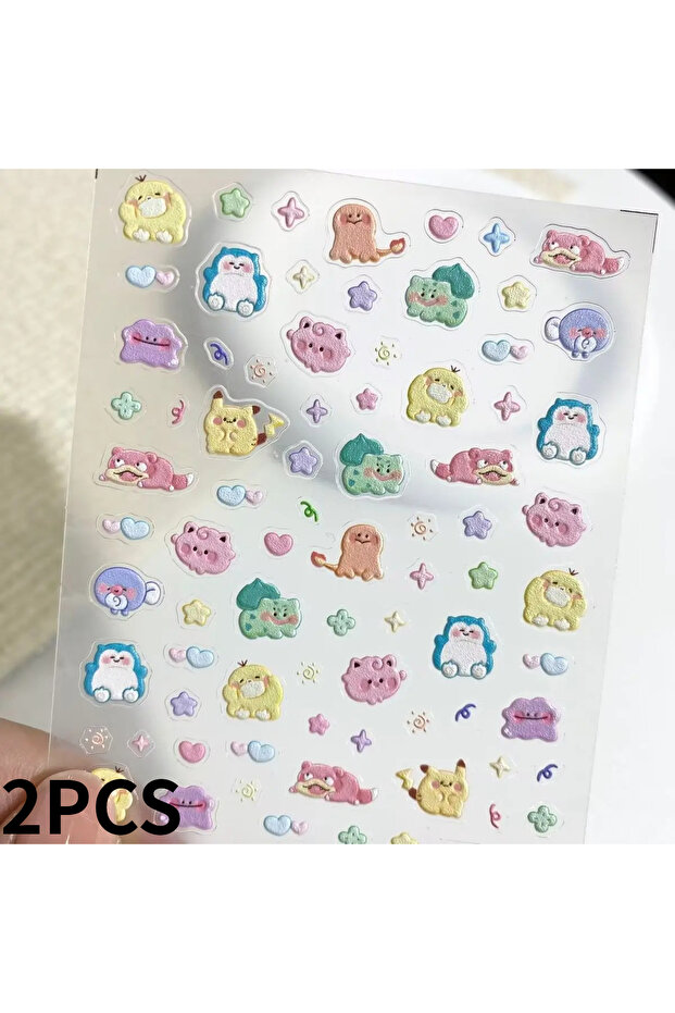 A-2PCS 2026 new model Pokemon Pikachu Nail Stickers 5D Embossed Nail Art Stickers Water Cup Phone Ca
