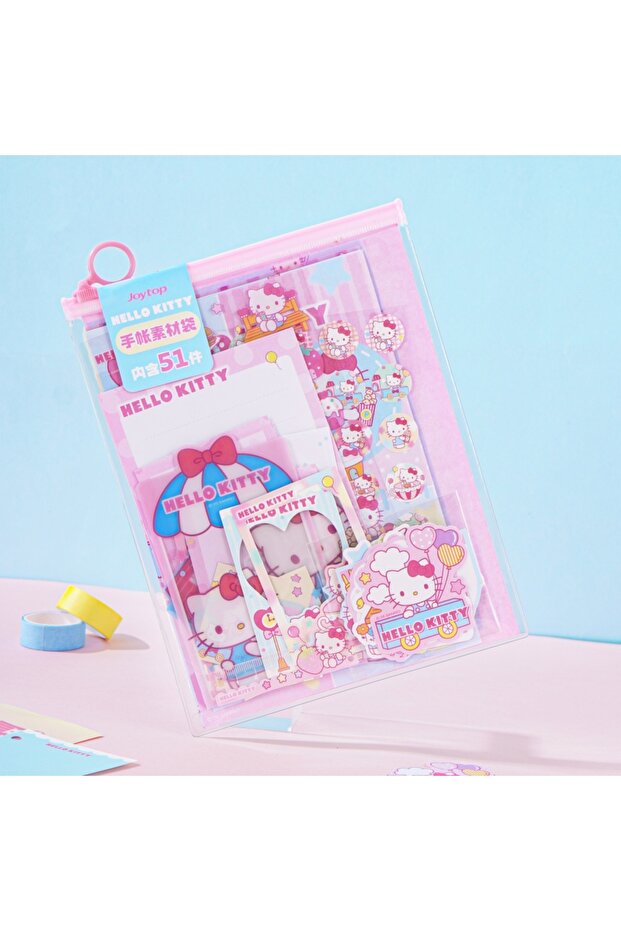 Joytop 1 Set Genuine Sanrio Hello Kitty Scrapbook Supplies Bag 51PCS Kawaii Journal Material Set for