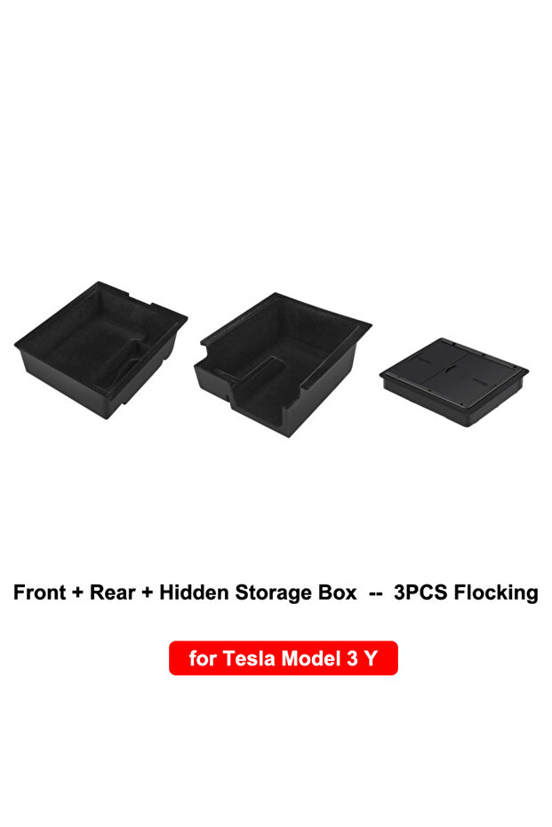 3 Pcs Flocking Storage Box for Tesla Model Y 2020-2024 Model 3 2019-2023 Center Console Armrest Tray
