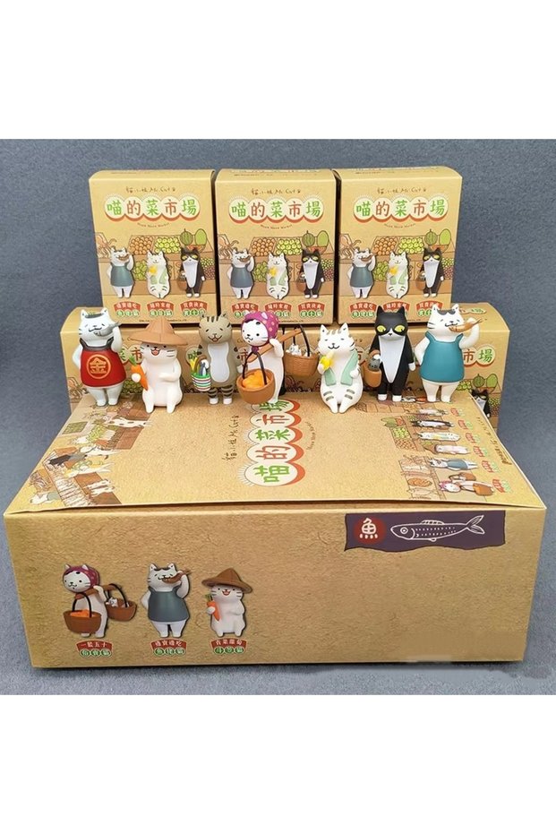 7pcs 1 Set Ms Cat Blind Box Figure Toys kittens Dolls Meow Market Blind Bag Decoration Kids C