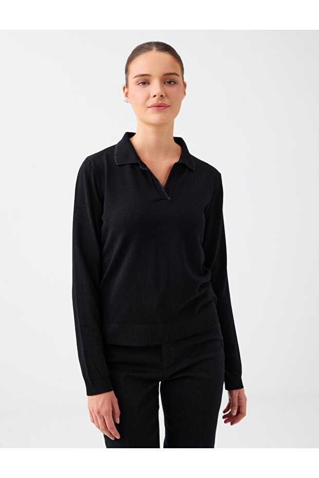 Black Polo Neck Basic Knit Sweater