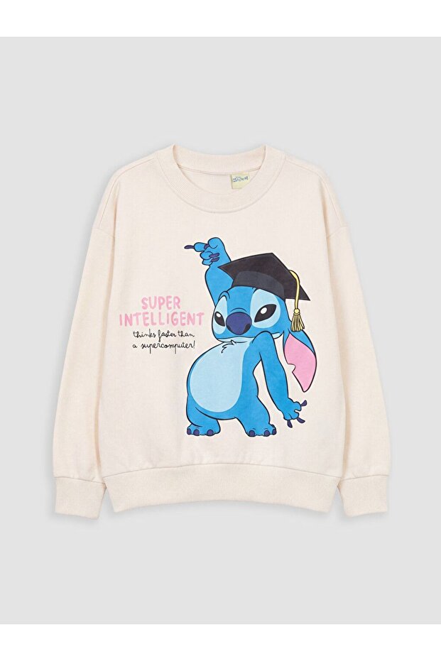 Lcw Kids Ecru Stitch Printed Girls' Sweatshirt