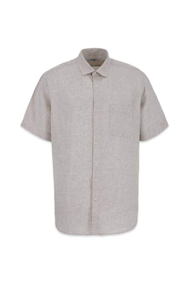 Short Sleeve Regular Fit Pocketed 100% Linen Shirt
