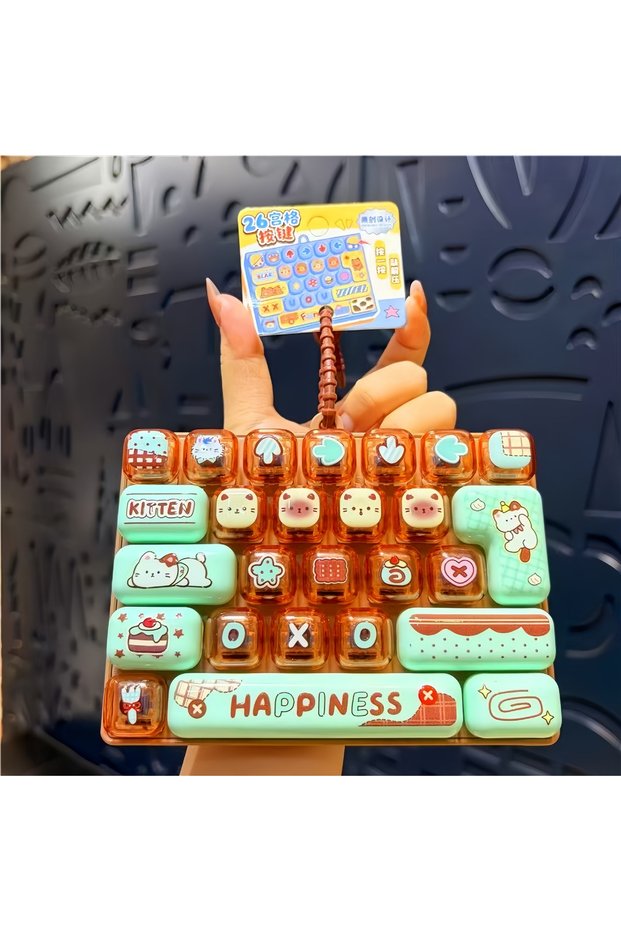 B Cute Macaron Color 26 Keys Fidget Clicker Keychain, Stress Relief Mini Keyboard Toy,Portable Bag P