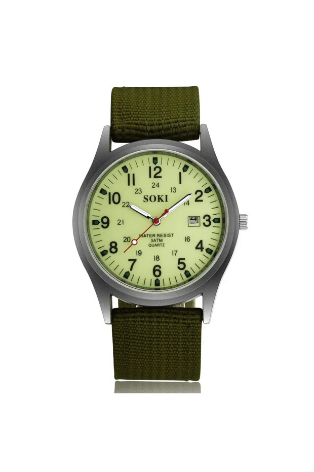 green-luminous Watch for Men Top Quality Luxury Brand Quartz Mens Watches Luminous Canvas Band Relog