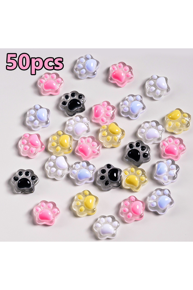 Cat Paws 50Pcs Luminous Cute Puppy Claws Cat Paws Nail Charms 3D Nail Art Decorations Accessories