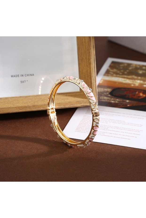 58-60mm Rhodium Plated Vintage cloisonné color-block flower oil-drop enamel bracelet, personalized h