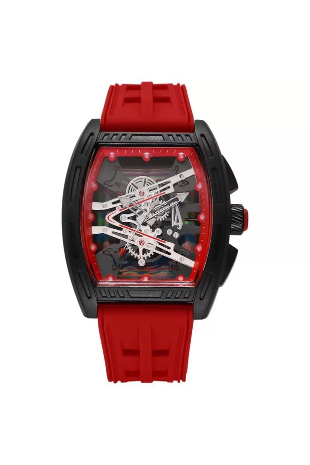 Red Men's Quartz Watch Sport Silicone Strap Fashionable Watch for Male Anniversary Gift