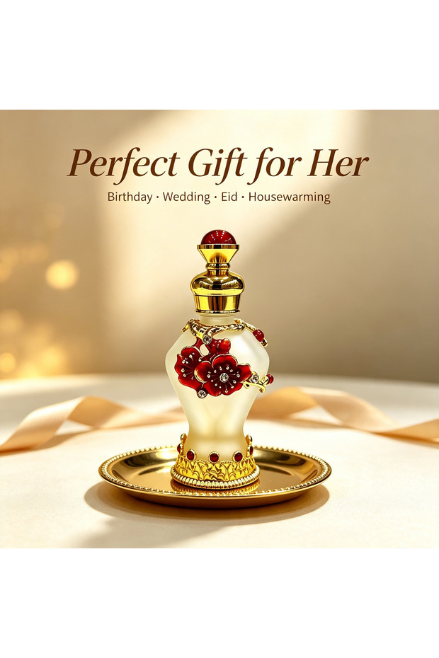 8ml Frosted Glass Empty Perfume Oil Bottle with Gold Metal Accents, Rhinestone Flower & Gemstone Decor. Refillable Mini Cosmetic Container, Portable Essential Oil Dispenser for Daily Fragrance/Travel
