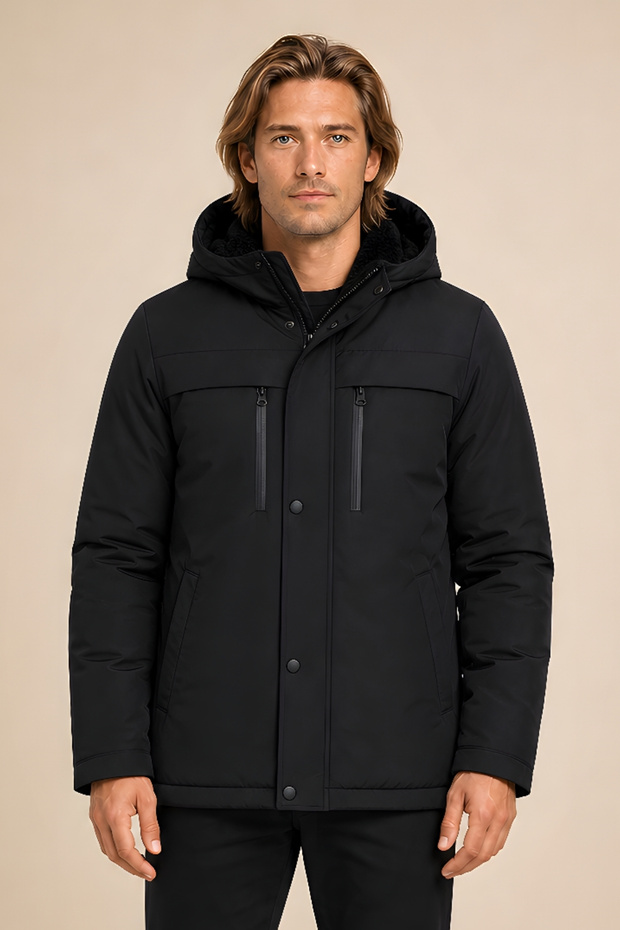 Men's Black Fur-Lined Water and Wind Resistant Winter Coat & Parka