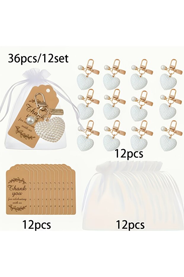 36pcs 36pcs Heart Keychain Set – 12 Sets W/ Cards & Bags, Graduation Wedding Anniversary Gift, Class