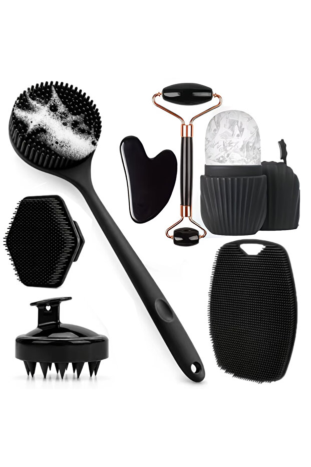 7Pcs 7/4/3Pcs Shower Body Care Set Long Handle Silicone Back Brush Hair Scalp Massager Exfoliate Fac