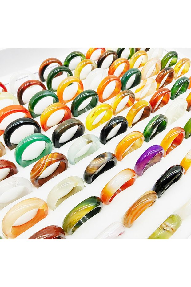 mix size(16mm-20mm) mix colors 20pcs 20pc/Lot Wholesale New Bohemia Mix Color Agate Stone Finger Rin