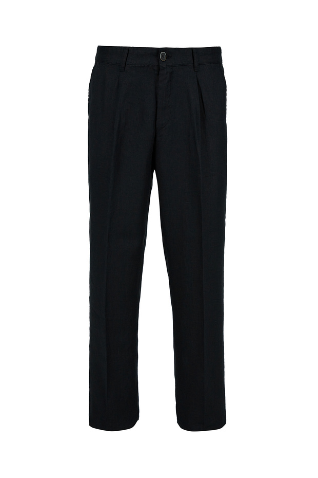 Straight Wide Leg Pleated Side Pocket 100% Linen Trousers