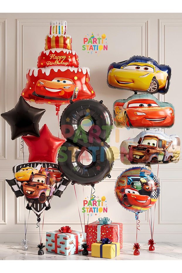 Cars Themed Cars Lightning Mcqueen Concept 8-Year-Old Balloon Set 9 Pieces - Large Size Cars Mater Balloon & Cars Cruz Ramirez Balloon Birthday Set