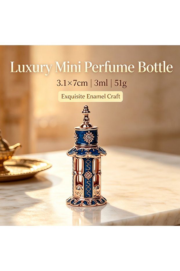 3ml Mini Refillable Empty Perfume Oil Roller Bottle with Golden Metal Vintage Lantern Design, Portable Glass Inner Vial, Compact Leakproof Aromatherapy Dispenser for Attar & Perfume Blends.