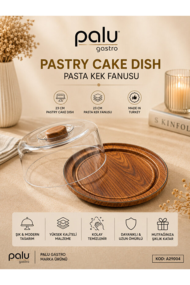 23 cm Covered Cake Pan Wooden Look Serving Plate