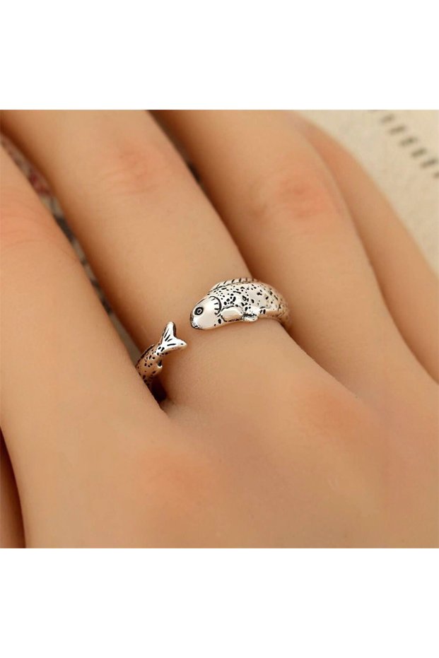 RINHOO FRIENDSHIP resizable RI26Y0009-2 Vintage Ancient Lucky Koi Fish Charm Open Ring for Women Men