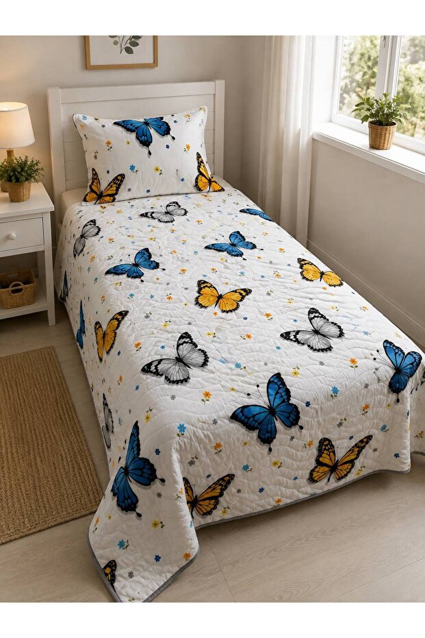 Single Quilted Reversible Bedspread Set for Young People and Children's Room Bedroom Set - 160 X 230 cm