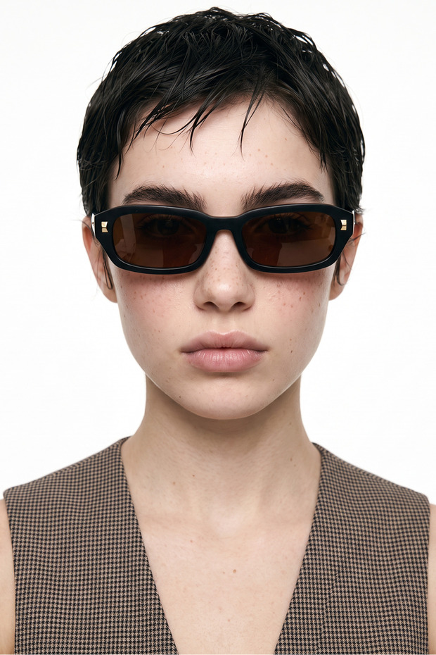 Zaravio Matt Black Brown Sunglasses