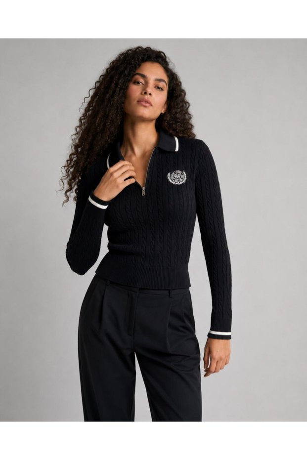 Polo Collar Half-Zip Hair Knitwear with Arma Detail Aw26Kz0005
