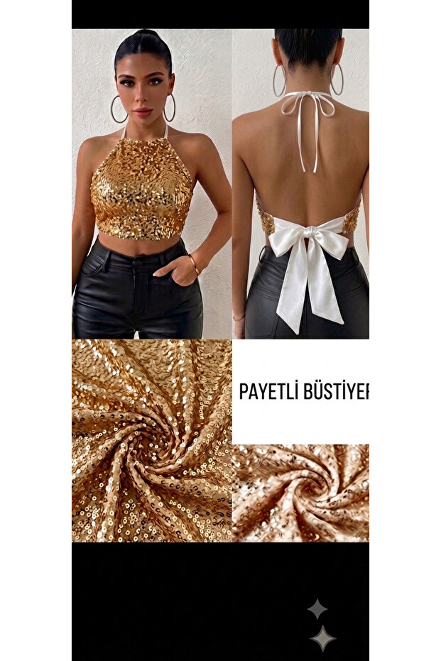 Back-Tie Sequin Detailed Bustier