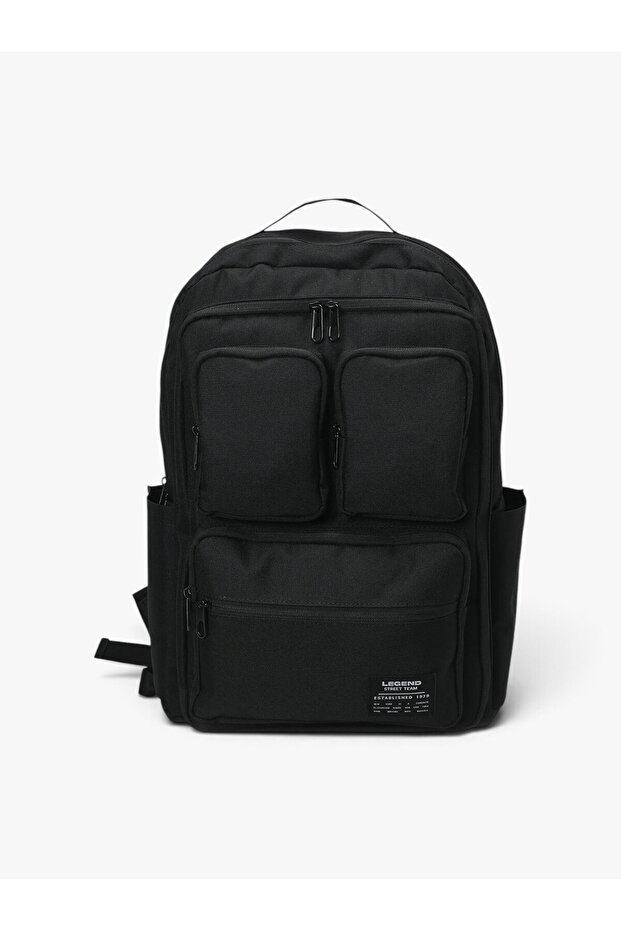 Backpack Unisex Black Multi Pcket Bpck