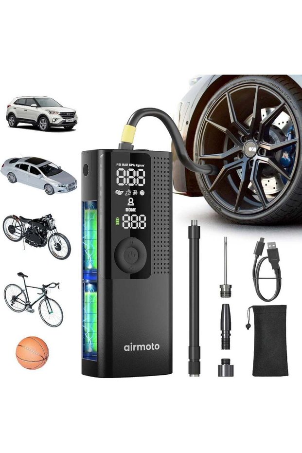 Airmoto Portable Compressor - 120 PSI Smart Cordless Tyre Inflator for Cars, Bikes & Balls