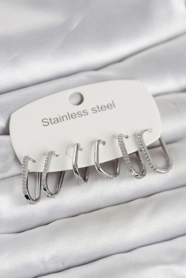 316L Steel Silver Color 6 Piece Set Geometric Model Women's Earrings