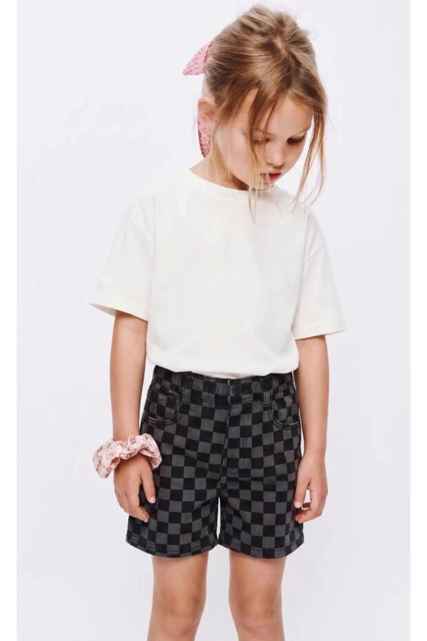 Unisex Kids Checkered Shorts Black Gray Plaid Casual Shorts with Pockets