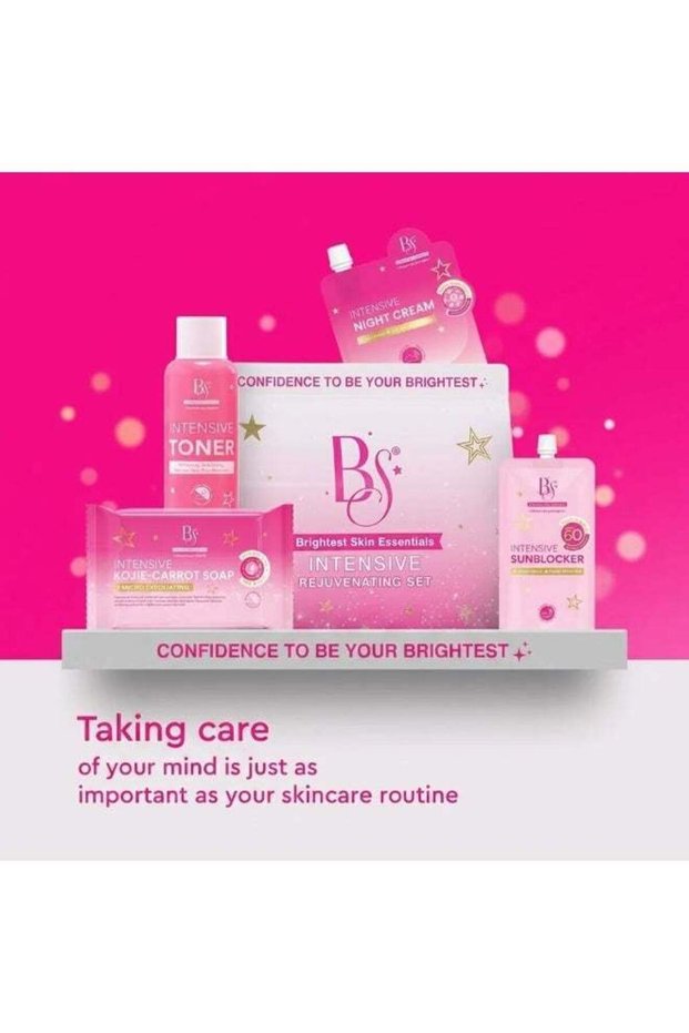Intensive Rejuvenating Set for Women, Complete Brightest Skin Essentials Skincare Collection with Kojic-Coar Exfoliating Soap, Intensive Toner, Sunblocker and Night Cream for an Easy Daily Beauty R