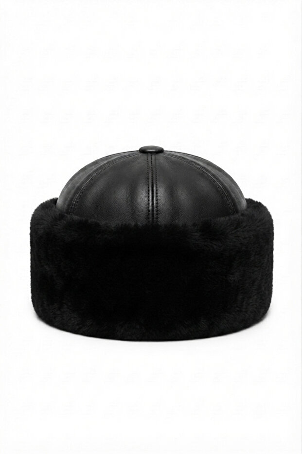 Genuine Leather Muton Fur Kalpak Bork Hat Ushanka Russian Mountaineer Headgear