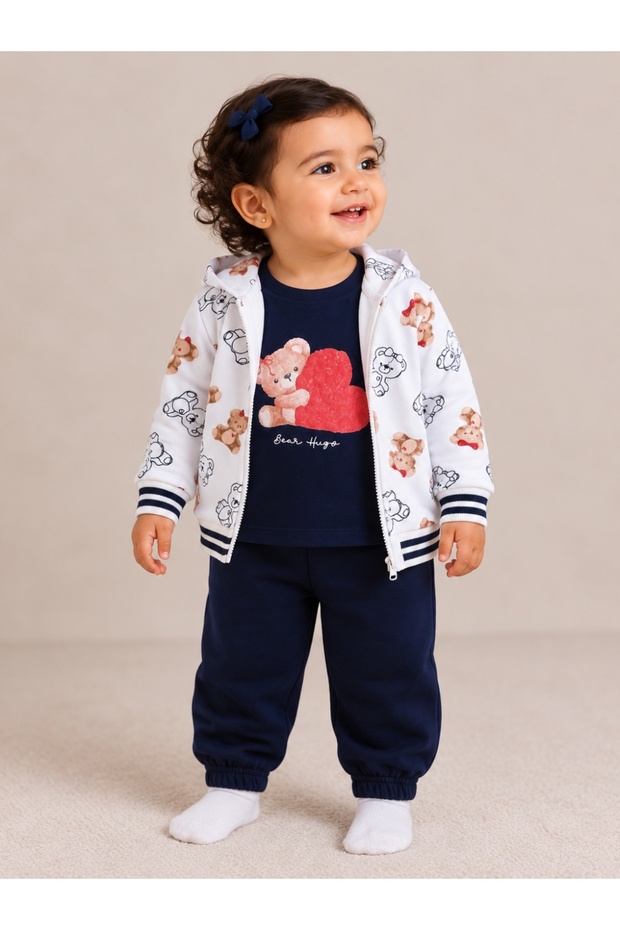 Girls 3-Piece Set – Printed Zip Hoodie, Top & Jogger Pants