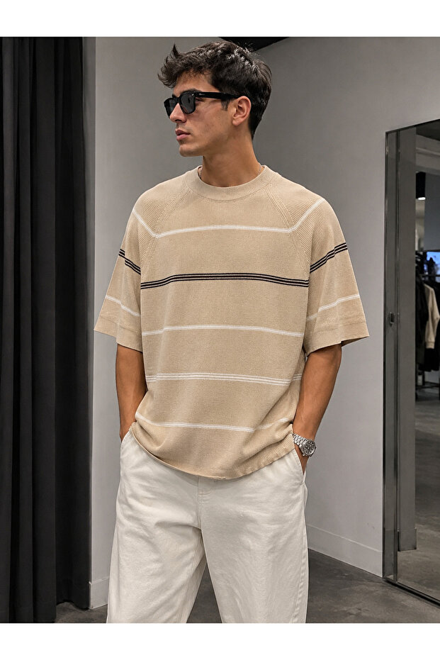 Men's Striped Knitwear Oversized T-Shirt