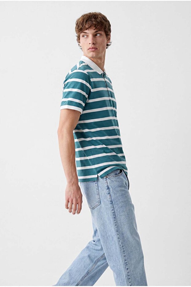Men's Polo Neck Striped T-Shirt