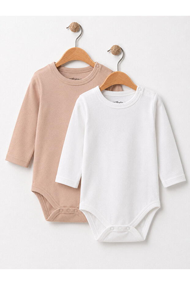 2-Piece Long Sleeve Snap Fastener Bodysuit