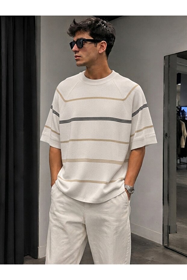Men's Striped Knitwear Oversized T-Shirt