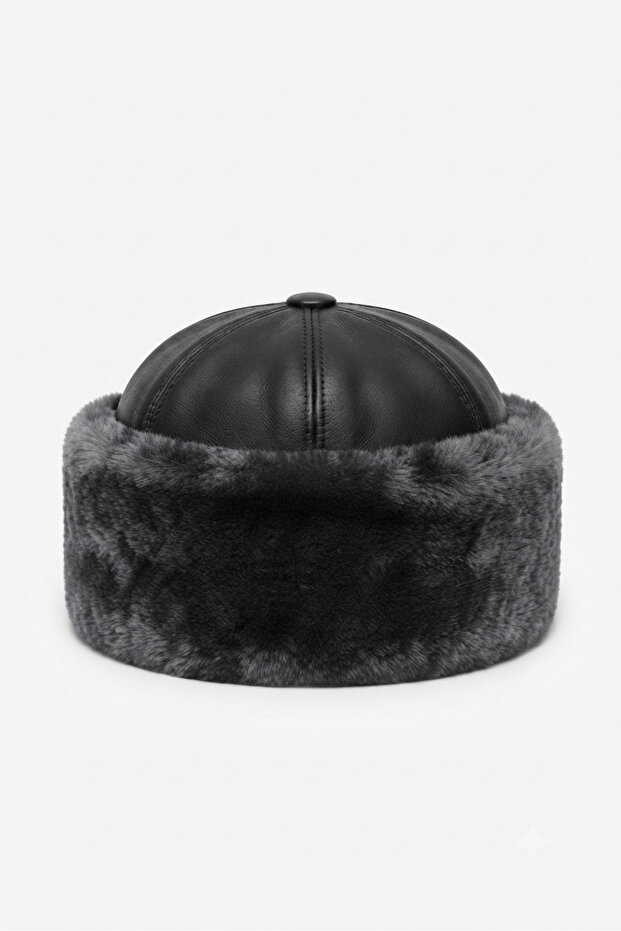 Genuine Leather Muton Fur Kalpak Bork Hat Ushanka Russian Mountaineer Headgear