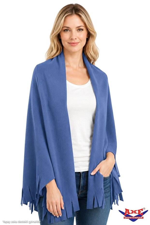 Winter Tassel Detailed Fleece Shawl Shoulder Shawl