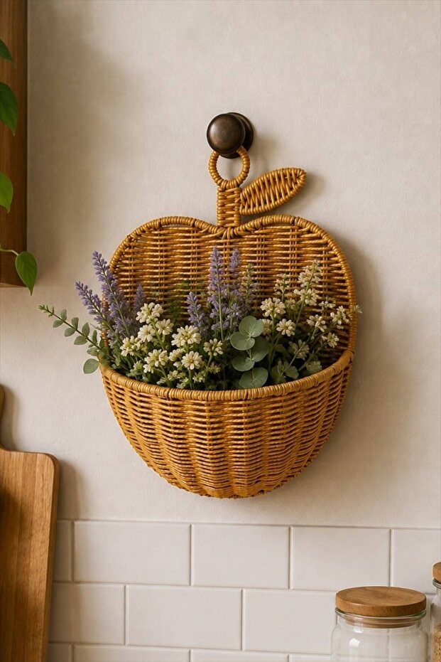 Favorite 9204 Rattan Wall Hanging Basket Multi-Purpose Apple Model Decorative Flower Pot